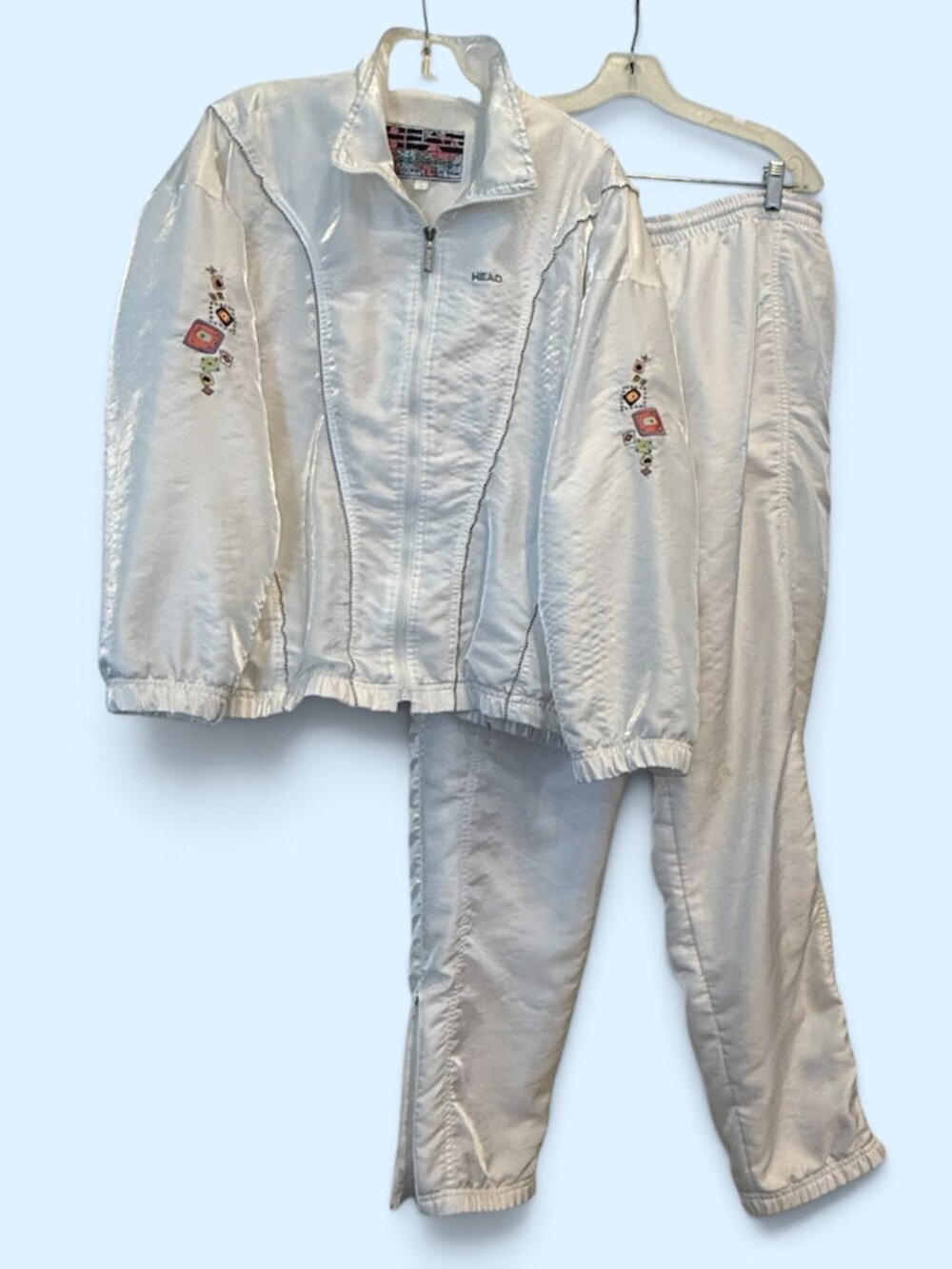 Vtg HEAD Track Suit RARE Dazzling White Silver Bead Trim Embroidered LARGE NEW